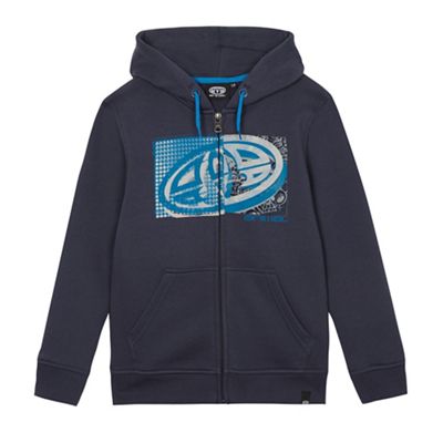 Boys' blue logo print zip through hoodie